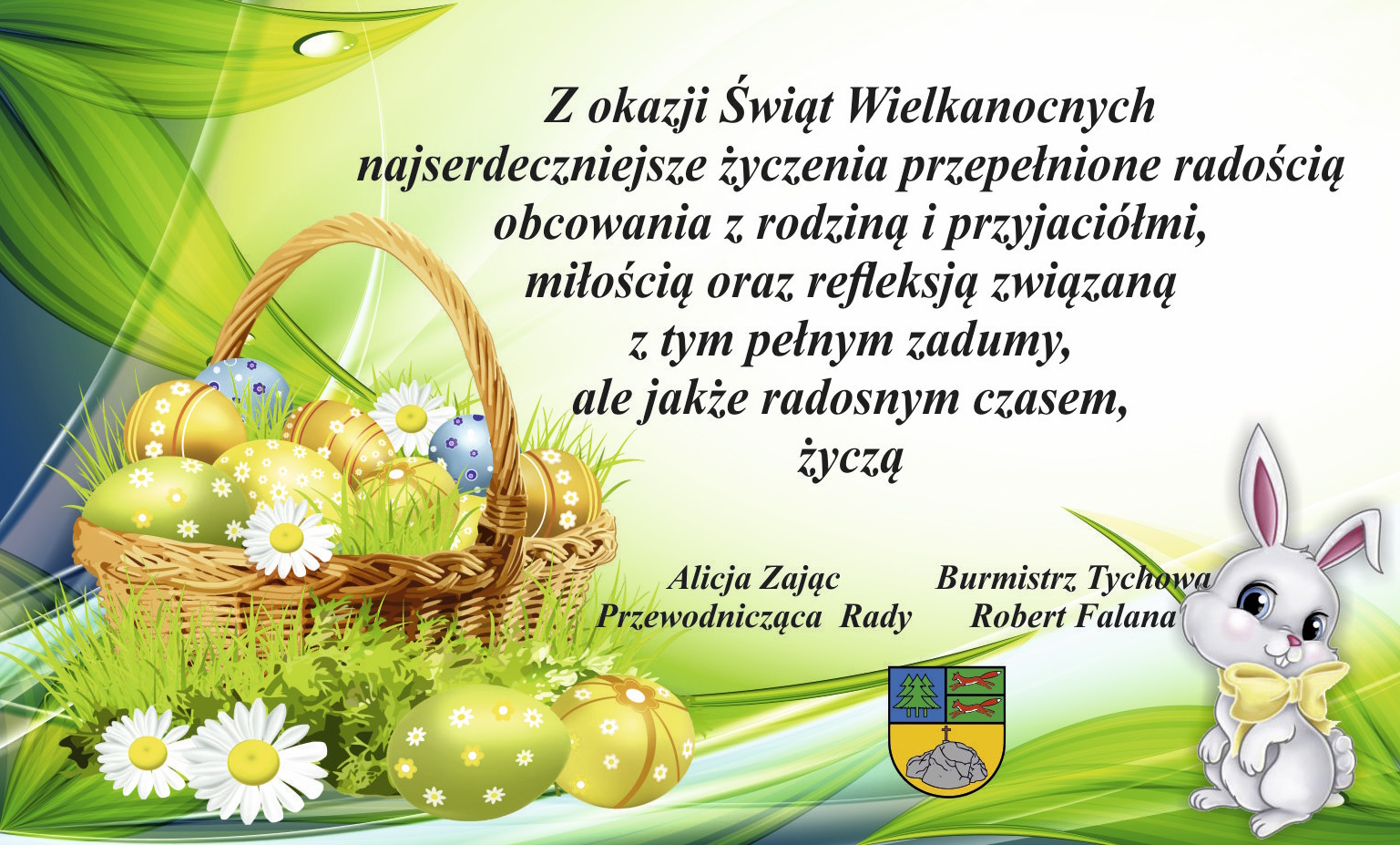 Z okazji Świąt Wielkanocnych  najserdeczniejsze życzenia przepełnione radością  obcowania z rodziną i przyjaciółmi,  miłością oraz refleksją związaną  z tym pełnym zadumy,  ale jakże radosnym czasem