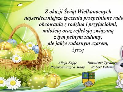 Z okazji Świąt Wielkanocnych  najserdeczniejsze życzenia przepełnione radością  obcowania z rodziną i przyjaciółmi,  miłością oraz refleksją związaną  z tym pełnym zadumy,  ale jakże radosnym czasem