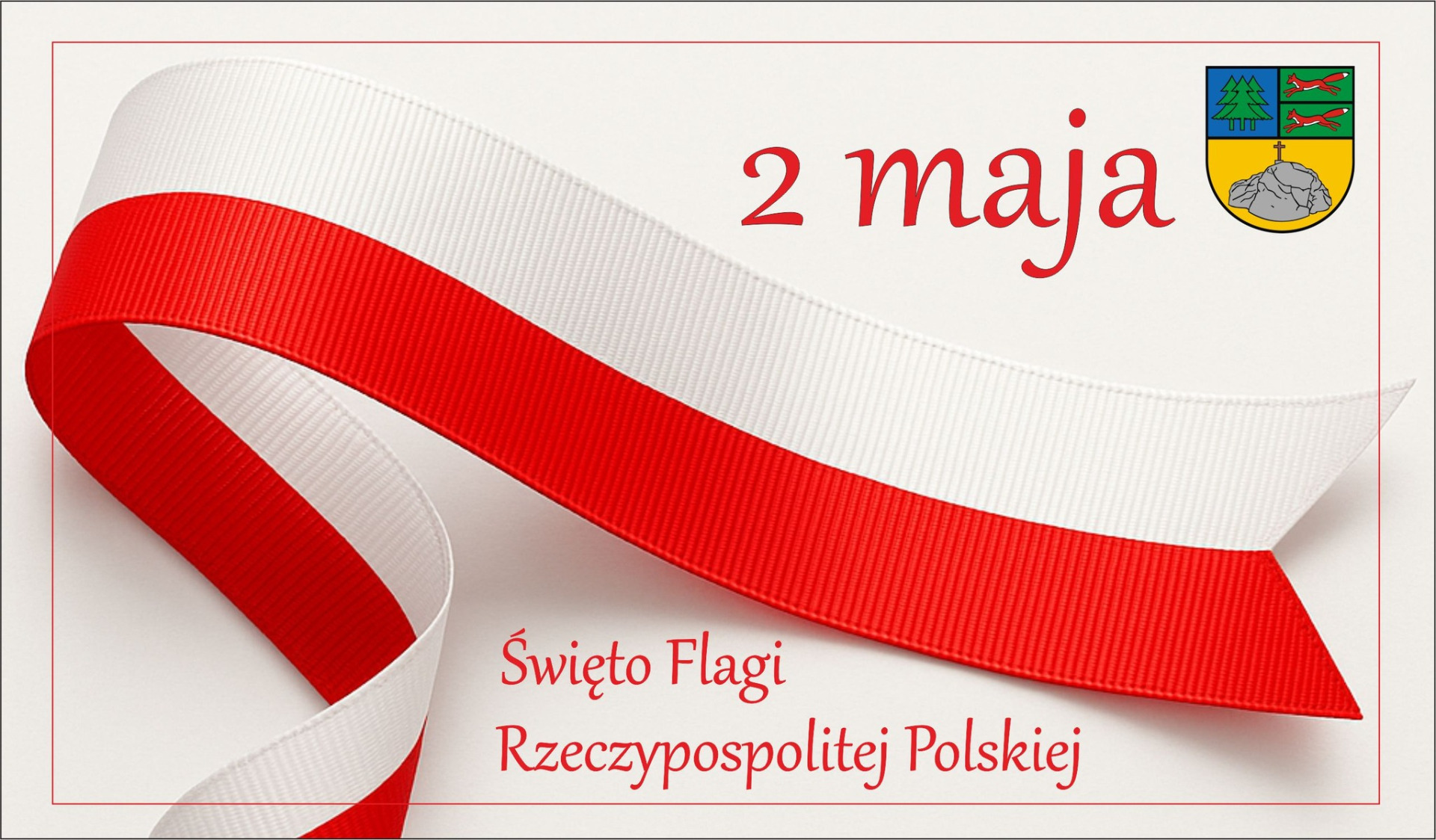 Obraz przedstawia białą-czerwoną flagę na białym tle. W prawym górnym rogu obrazu znajduje się herb gminy Tychowo.