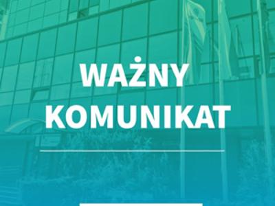 Napis WAŻNY KOMUNIKAT wraz z logiem Narodowego Funduszu Ochrony Środowiska i Gospodarki Wodnej.