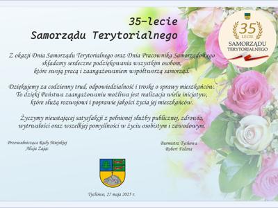 Życzenia z okazji jubileuszu 35-lecia Samorządu Terytorialnego.