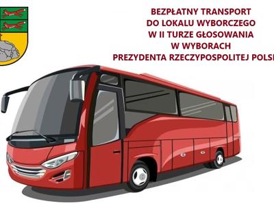 na zdjęćiu czerwony autobus oraz informacja o transporcie na II turę wyborów.