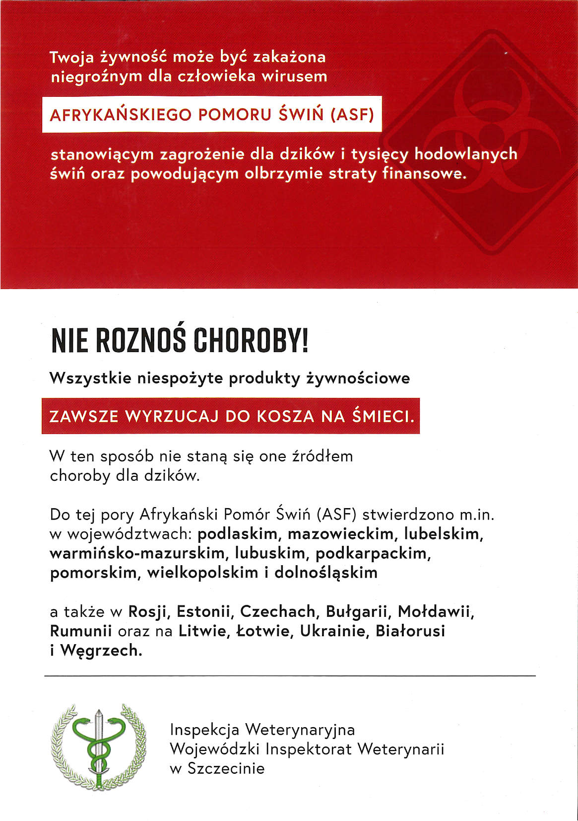 na zdjęciu informacje o ASF