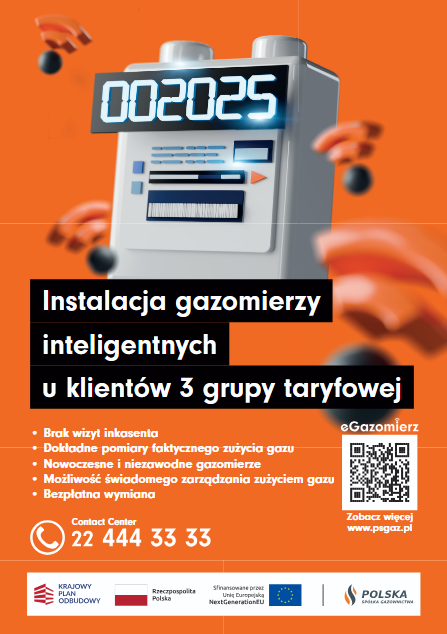 Plakat infromujący o realizacji projektu eGazomierz. (szczegóły w pliku PDF)