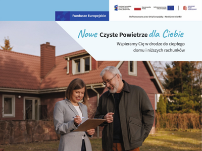 Obraz przedstawia plakat informacyjny dotyczący programu "Czyste Powietrze".
