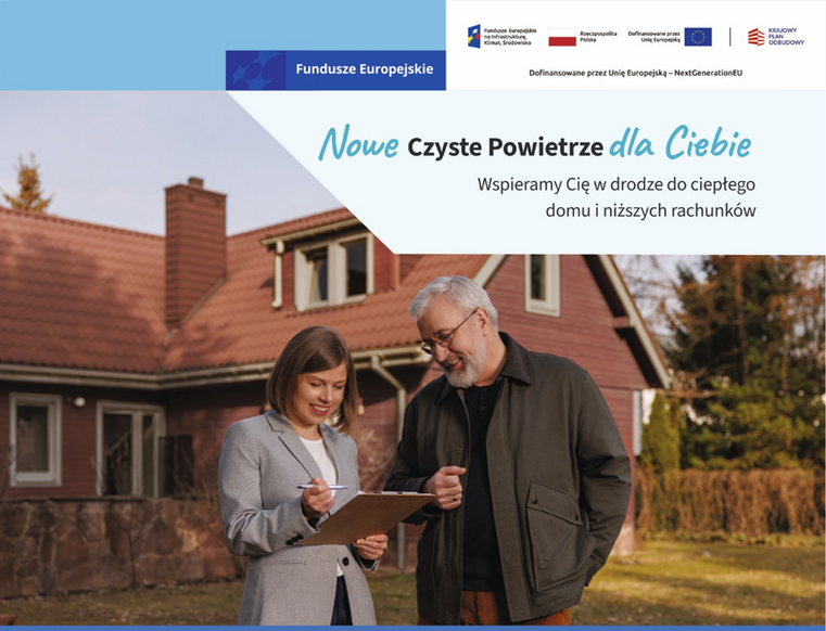 Obraz przedstawia plakat informacyjny dotyczący programu "Czyste Powietrze".