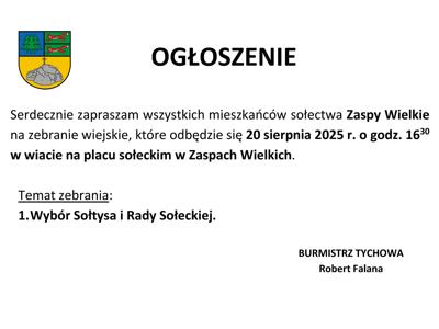 Informacja o zebraniu sołeckim w artykule.