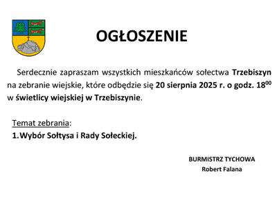 Informacja o zebraniu sołeckim w artykule.