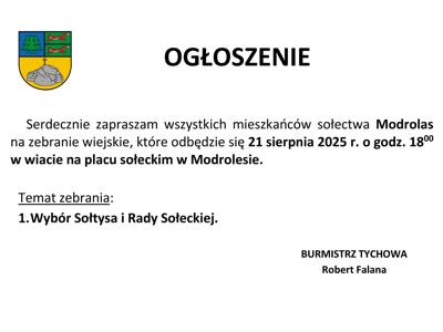 Informacja o zebraniu sołeckim w artykule.