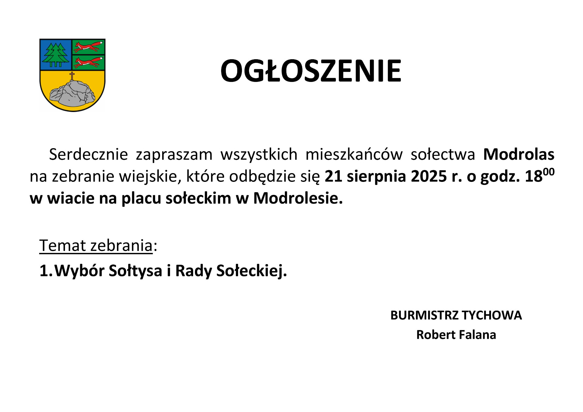 Informacja o zebraniu sołeckim w artykule.