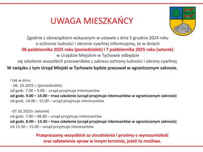 Informacja dotycząca szkolenia wszystkich pracowników z zakresu ochrony ludności i obrony cywilnej.