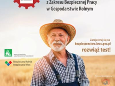 plakat konkursowy VI Ogólnopolski Konkurs Testowy z Zakresu Bezpiecznej Pracy w Gospodarstwie Rolnym Dobrostan Rolnika.