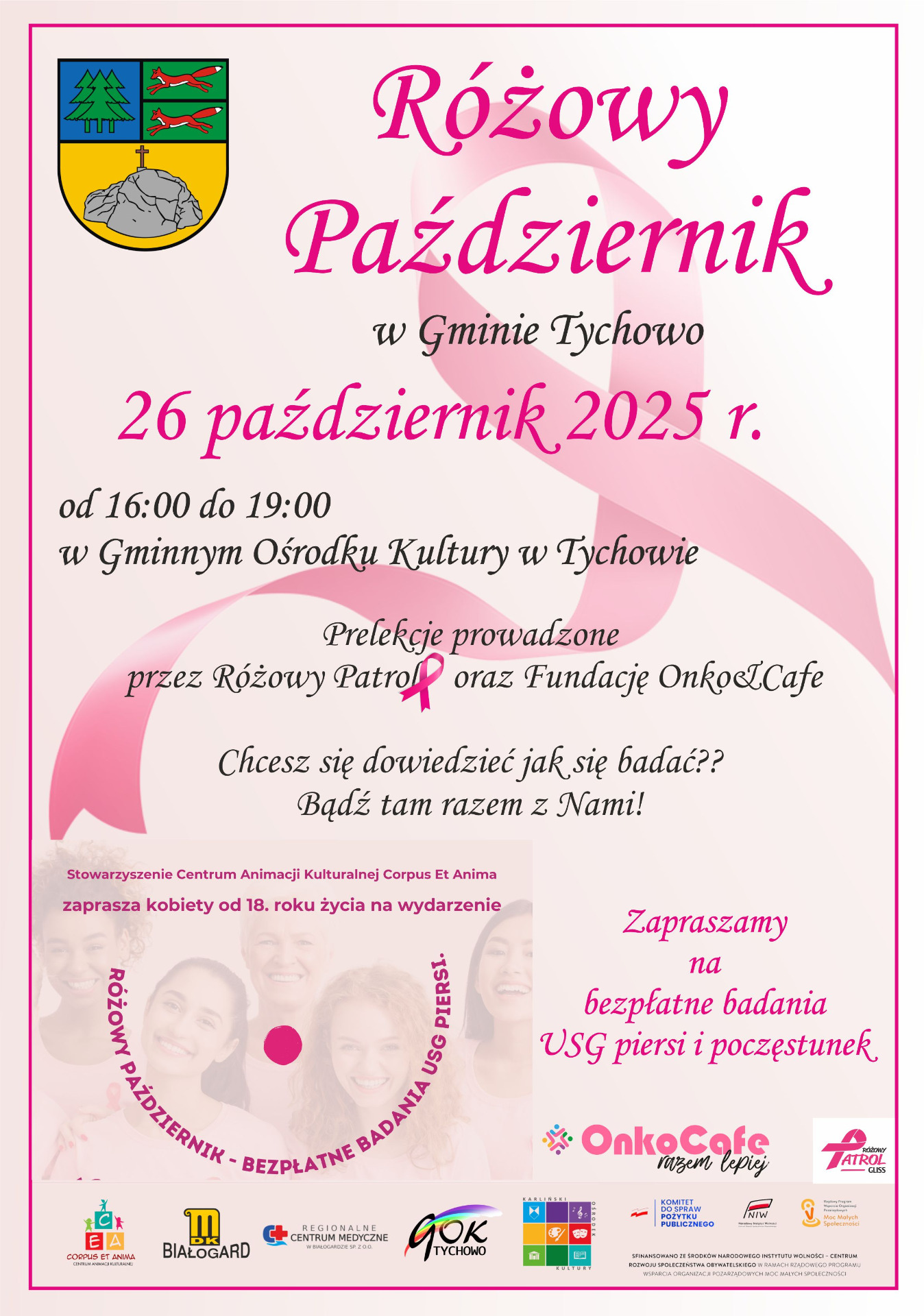 Plakat zapraszający do wzięcia udziału w akcji w ramach Różowego Października