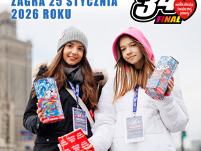 Grafika informująca op 34. Finale Wielkiej Orgkiestry Świątecznej Pomocy.