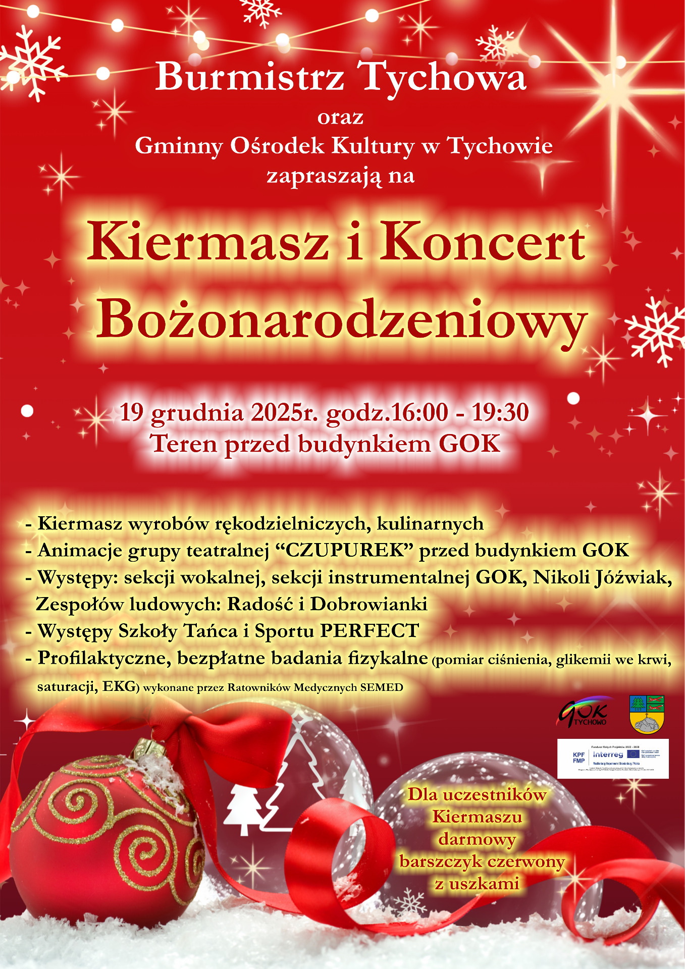 Plakat informujący o Kiermaszu Bożonarodzeniowym.