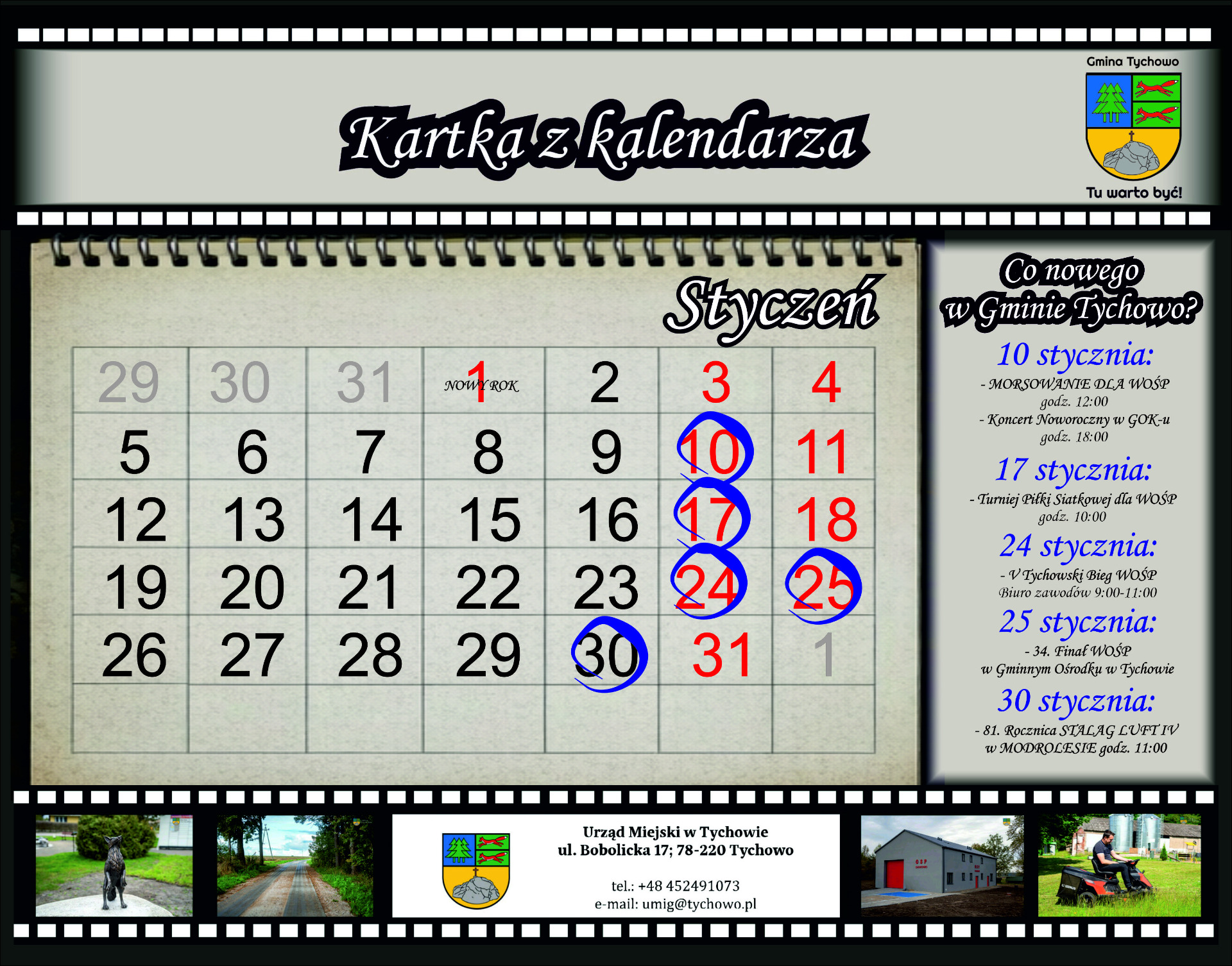 Kalendarz z datami najważnejszych wydarzeń kulkturalno-sportowych w Gminie Tychowo.