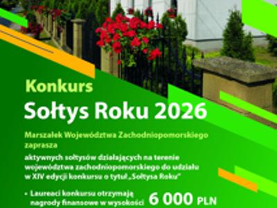 Plakat informujący o konkursie Marszałka Województwa Zachodniopomorskiego Sołtys Roku