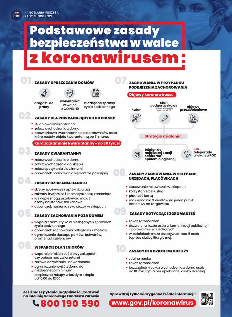 Plakat - podstawowe zasady bezpieczeństwa w walce z koronawirusem