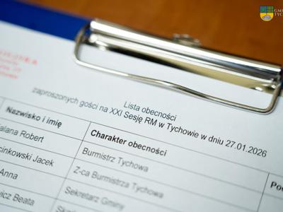 Zdjęcie wykonano podczas Sesji Rady Miejskiej w Tychowie, - lista obecności