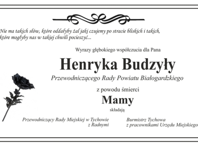 Na zdjęciu zawarte sa kondolencje dla pana Henryka Budzyły  Przewodniczącego Rady Powiatu Białogardzkiego z powodu śmierci mamy