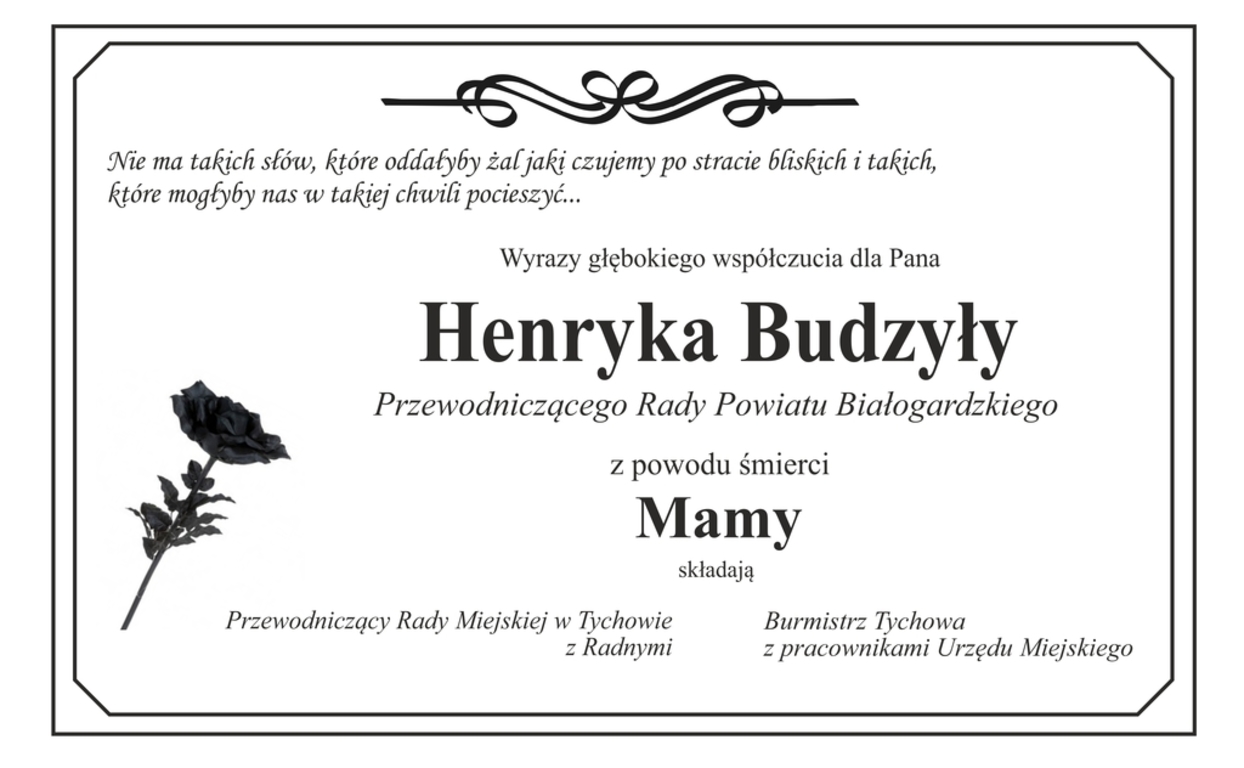 Na zdjęciu zawarte sa kondolencje dla pana Henryka Budzyły  Przewodniczącego Rady Powiatu Białogardzkiego z powodu śmierci mamy