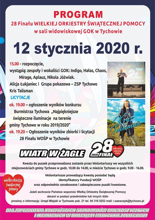 Plakat przedstawia program 28 Finału Wielkiej Orkiestry Świątecznej Pomocy w Tychowie
