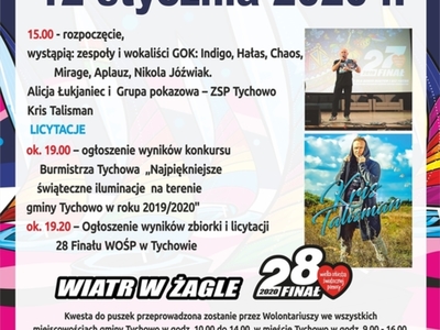 Plakat przedstawia program 28 Finału Wielkiej Orkiestry Świątecznej Pomocy w Tychowie