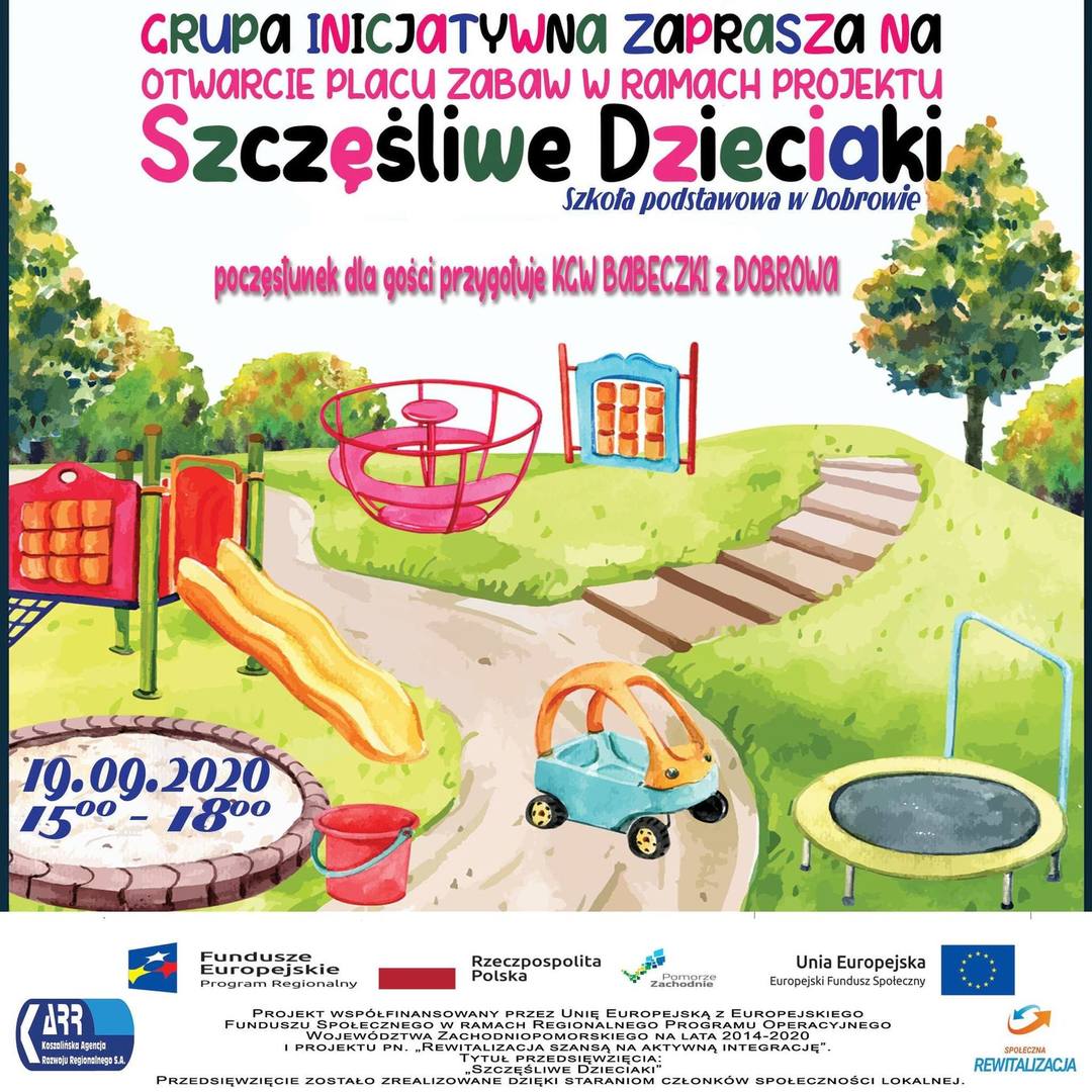Zaproszenie na otwarcie placu zabaw przy Szkole Podstawowej w Dobrowie