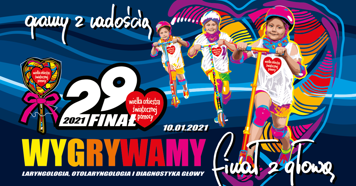 Plakat zachęcający do wzięcia udziału w działaniach fundacji Wielka Orkiestra  Świątecznej Pomocy