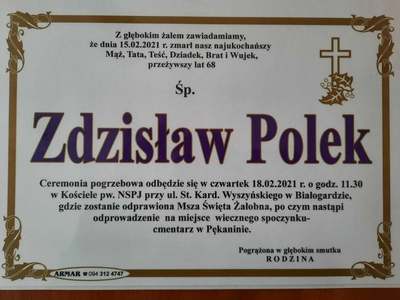 Zdjęcie przedstawia informację na temat dowozu na ceremonie pogrzebową.