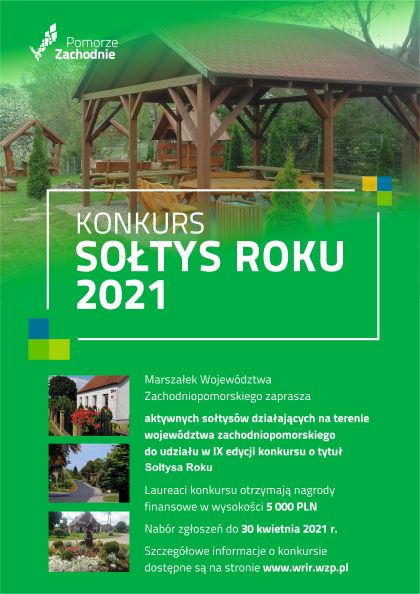 Plakat przedstawiający informacje o konkursie sołtys roku 2021.