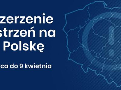 Obrazek przedstawia rozszerzenie obostrzeń na całą Polskę w związku z pandemią COVID-19.