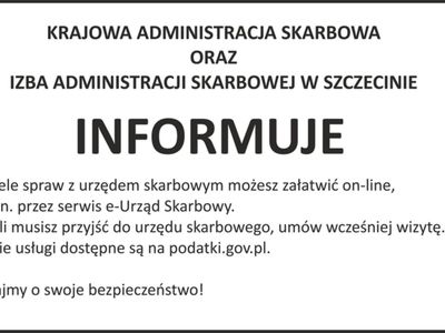 Krajowa Administracja Skarbowa oraz Izba Administracji Skarbowej w Szczecinie informuje o możliwości załatwienia spraw poprzez podatki.gov.pl.