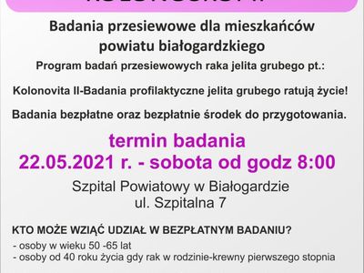 Bezpłatne badanie kolonoskopii dla mieszkańców powiatu białogardzkiego.