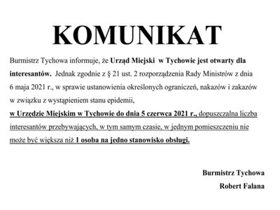Komunikat Burmistrza Tychowa.