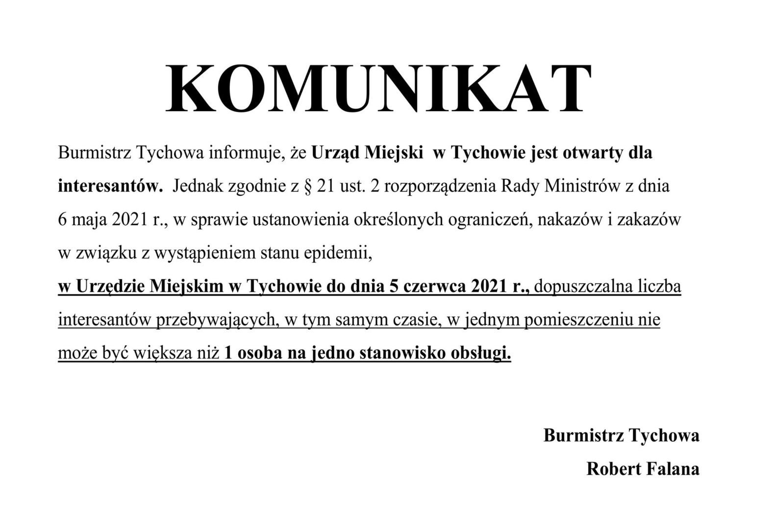 Komunikat Burmistrza Tychowa. 