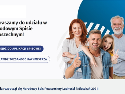 Na zdjęciu ludzie zachęcający do spisu