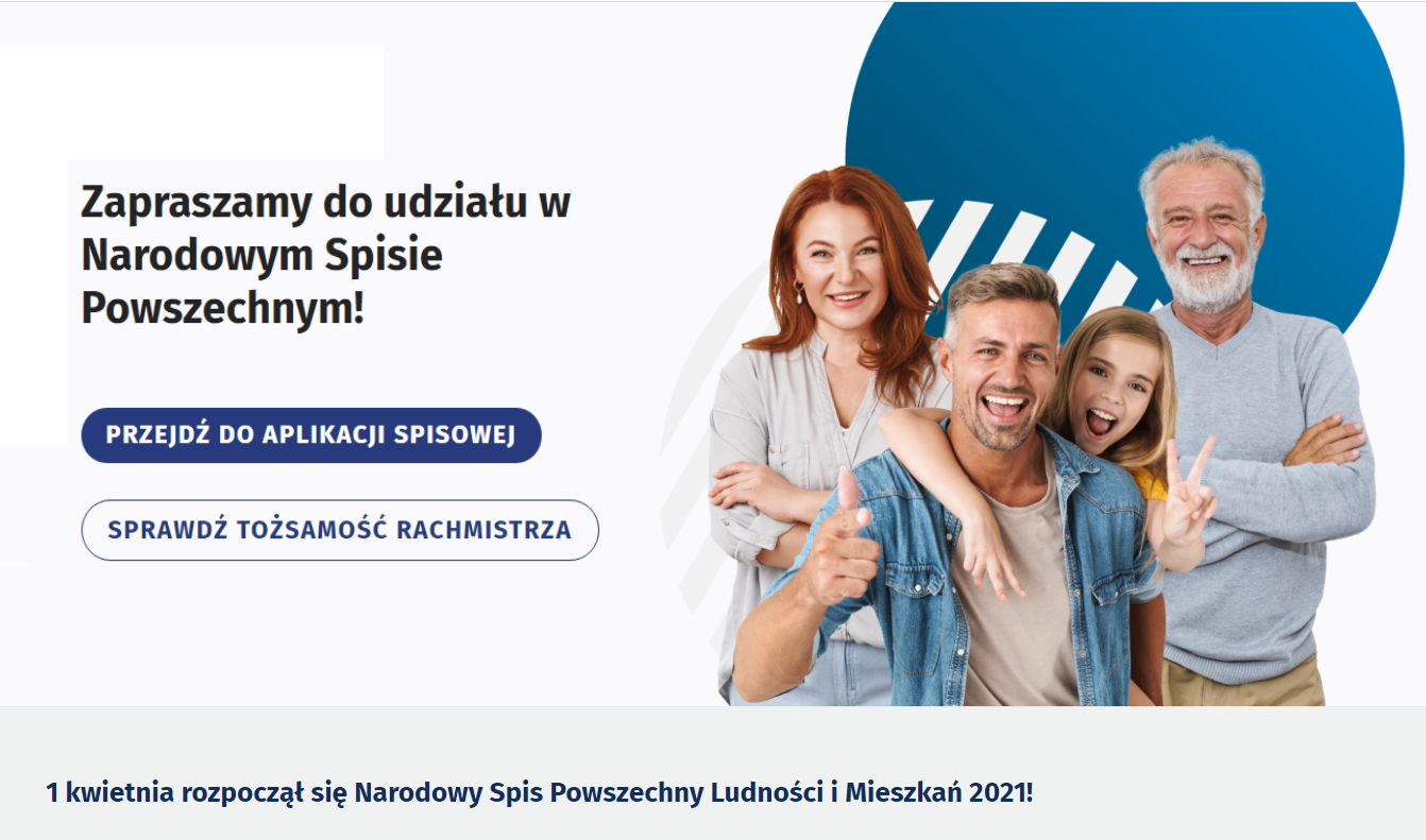 Na zdjęciu ludzie zachęcający do spisu