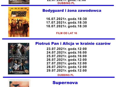 Repertuar kina Gminnego Ośrodka Kultury w Tychowie na miesiąc czerwiec.