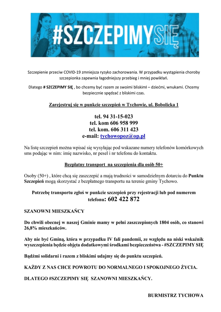 Plakat informacyjny o szczepieniu, informacje.