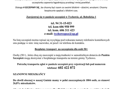 Plakat informacyjny o szczepieniu, informacje.
