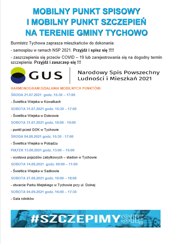 
MOBILNY PUNKT SPISOWY I MOBILNY PUNKT SZCZEPIEŃ NA TERENIE GMINY TYCHOWO
