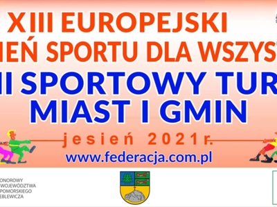Plakat przedstawiający XXVII Sportowym Turnieju Miast i Gmin 2021.