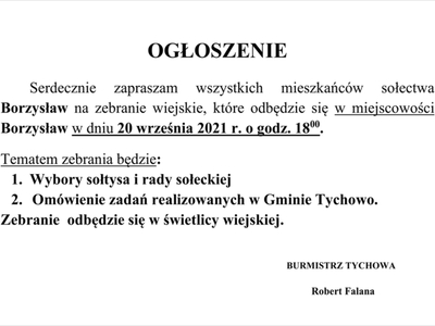 Ogłoszenie o zebraniu wiejskim. Tekst w artykule.