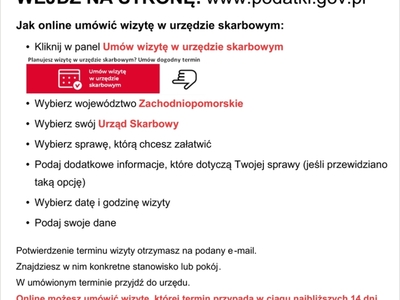 Plakat promujący usługę Umów wizytę w urzędzie skarbowym.