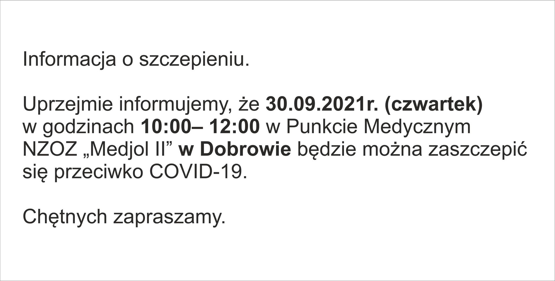 Informacja o szczepieniu .