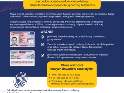 Plakat informujący o nowych dowodach osobistych.