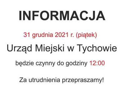 Informacja dotycząca skrócenia godzin pracy urzędu.