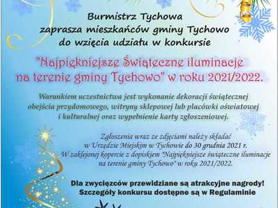 Plakat informujący o konkursie na „Najpiękniejsze świąteczne iluminacje” na terenie Gminy Tychowo w roku 2021/2022