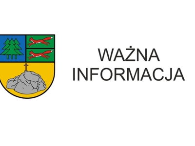 Na białym tle herb Gminy Tychowo oraz napis ważna informacja.